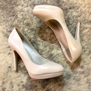 Aldo Shambley Sand Beige Platform Patent Pumps